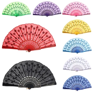 New Chinese Hand held FAN Silk Folding Spanish Style Flower Dance Party Wedding - Picture 1 of 12