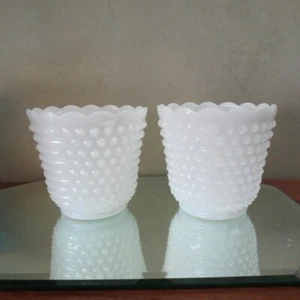 2 Fire King Milk Glass Hobnail 5 1/2 Inch Jardiniere - Picture 1 of 11
