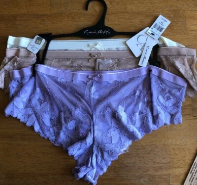 Carrie Amber Intimates Set of 3 Cheeky Lace Panties Size 3X Purple Cream Beige - Image 1 of 4