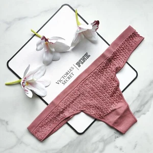 PINK Victoria's Secret Cable Knit Seamless Thong Panty Soft Begonia Size S/M - Picture 1 of 7