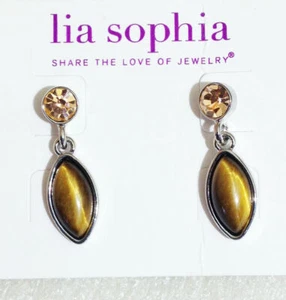 Lia Sophia NAVETTE Earrings w/ Tiger's Eye & Crystals - Picture 1 of 3