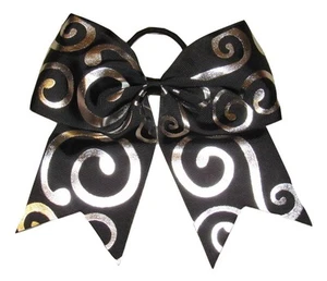 NEW "Silver Swirl BLACK" Cheer Bow Pony Tail Ribbon Hair Bows Cheerleading - Picture 1 of 1
