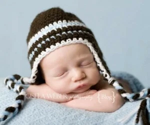 Newborn Infant Baby Blue Brown Crochet Hat Beanie Costume Photography Photo Prop - Picture 1 of 3