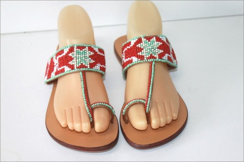 ADIDAS STAR MELA Tongs Cuir et Motifs Perlés Colorés T 39 TBE