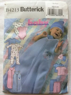 Butterick B4213 UNCUT Infants Sz Newborn, S, M Bunting Top Rompers Pants Pattern - Image 1 of 3