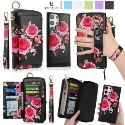 Crossbody Handbag Wallet Flower Phone Case For Samsung S22 S23 S24 S25 Ultra - Image 1 of 4