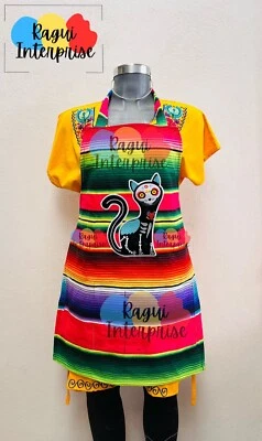 EMBROIDERED ,GATO , CAT  , LOTERIA , MANDIL MEXICANO , SARAPE , APRON, DELANTAL - Image 1 of 4
