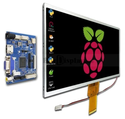 Display LCD TFT 10,1",10" pollici con scheda driver HDMI+VGA+Video per Raspberry PI - Immagine 1 di 4