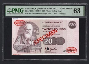 Scotland 20 Pounds 1990 P215cs ''Specimen N.2'' Uncirculated Grade 63 - Picture 1 of 2