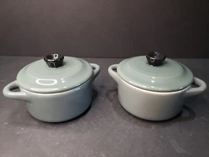 Set of 2 Crofton Mini Ceramic Casserole dishes w/ lids. 7 oz Gray - Picture 1 of 5