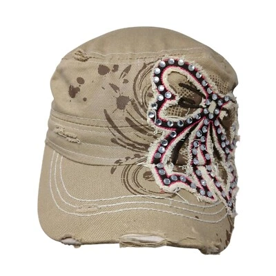 Leader 弹力贴合学员军帽帽子棕褐色均码蝴蝶结水钻 — 第 1/4 张图片