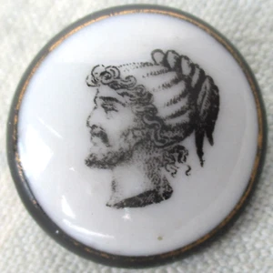 7/8" Glazed Ceramic Button w Transfer Printed Head - Picture 1 of 3