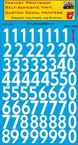 RC VINYL DECALS TRANSFERS PIT LANE NUMBERS PRE CUT FPRC325 WHITE MATT 25mm DECAL - Picture 1 of 3
