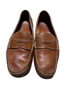 Brown Leather Loafers Mens Casual Slip-On Moccasins 8 - Picture 1 of 8