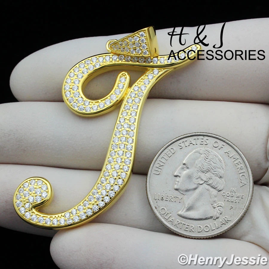 COLGANTE HOMBRE PLATA ESTERLINA 925 CIRCONITA HELADA CHAPADO EN ORO LETRA INICIAL "T"*GP220 Foto 1 de 4