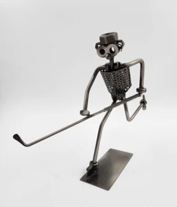 Vintage Metal Hockey Guy Nuts/Bolts Figure Skiing Welded Art - Picture 1 of 6