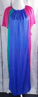 Vintage Nancy King Lingerie Nylon Nightgown Sleepwear SS Blue Red M 77120 - Image 1 of 4