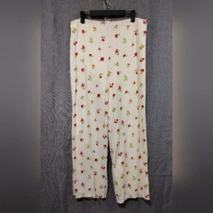 Forever 21 Linen Floral Wide Leg Pants Womens L White Red Casual Retro 90s Y2K - Picture 1 of 11
