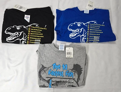 Camisetas Niños 2 Dinosaurios 1 Pez Talla 5/6 Juvenil Lote de 3 Negro/Azul/Gris Nuevo Con Etiquetas Foto 1 de 4