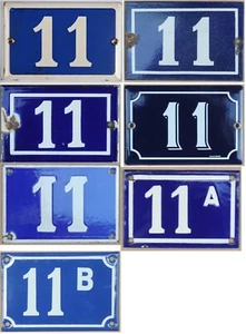 Old blue French house number 11 A B door gate plate plaque wall enamel sign - Picture 1 of 8