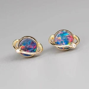 Earth Design Australian Doublet Opal Diamond Stud Earrings 18K Rose Gold - Picture 1 of 9