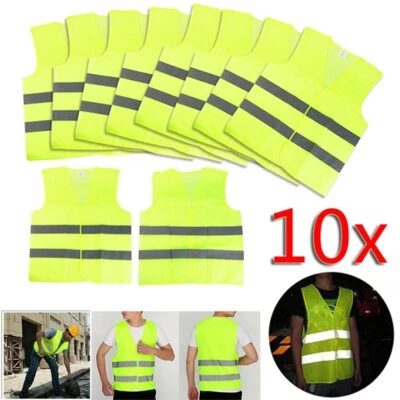 10x Gilet de securité jaune fluorescent Veste haute visibilité Vêtements travail - Photo 1/4