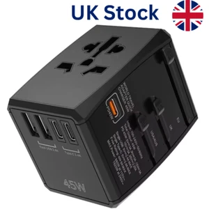 Universal Travel Adaptor Worldwide Plug Super Fast Charging 45W 3 Type-C & 2 USB - Picture 1 of 6