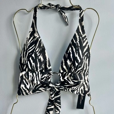 Carmen Marc Valvo Animal-Print Halter-Style O-Ring Bikini Top Size Medium - Image 1 of 4