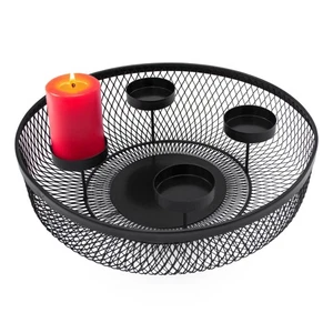 Advents Kranz Metall Korb schwarz - 34 cm - Weihnachten Kerzen Halter Tisch Deko - Bild 1 von 7