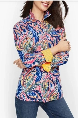 Camisa para mujer Talbots manga larga abotonada botánica cachemira azul rosa 1X usada en excelente estado Foto 1 de 4