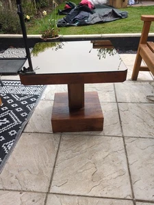 Vintage 30s 40s Art Deco Coffee Table Mirror Top Burr Walnut Veneer - Picture 1 of 8