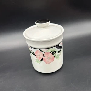 Vintage Dose Vorratsdose Sango Jolie Zuckerdose 80er rosa schwarz Blumen - Bild 1 von 10