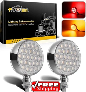 2Pcs Double Face Round LED Pedestal Lights Fender Stop Turn Signal Tail 4" - Picture 1 of 5