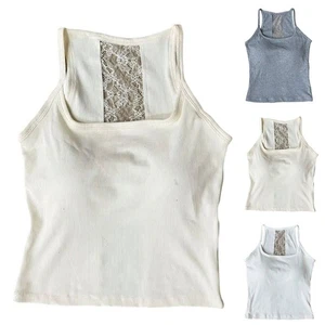 Lace Vest with Bra Pads for Women Stylish Short Tops in Apricot Gray White - Picture 1 of 16