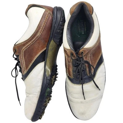 FootJoy Golf Shoes Mens 12m Contour Series Leather Brown White Spiked Lace 54108 - Image 1 of 4