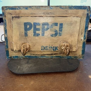 RARE Vintage 60s Solid Wood Hand Painted Pepsi Sign W/ 2 Coat Hanger Hooks - Picture 1 of 7