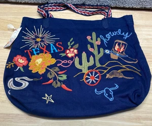 Johnny Was Texas Everyday Tote NWT Navy Embroidered OS Colorful Western Boho - Picture 1 of 12