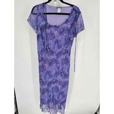 Believe Womens Purple Short Sleeve Floral Round Neck PolyesterDress Size 12 - Image 1 of 4