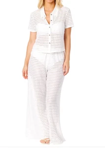 NUOVO SET COPRICOSTUME DA BAGNO HURLEY 2 PEZZI MANICA CORTA TOP + PANTALONI LUNGHI DONNA S - Foto 1 di 5