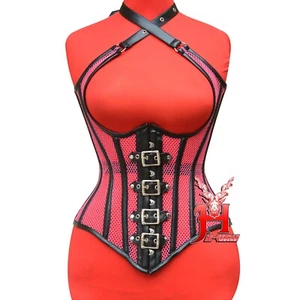 Heavy Duty Steel Boned Under Bust Waist Trainer Black and Pink Mesh Corset Hi-60 - Picture 1 of 13