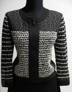 ST JOHN COUTURE BLACK/WHITE TEXTURED KNIT JACKET SZ 6 (fit 8) $2500.00 - Picture 1 of 21