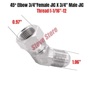Hydraulic Fitting 3/4"(1-1/16"-12) Female JIC 45° Elbow Swivel X 3/4" Male JIC - Picture 1 of 2
