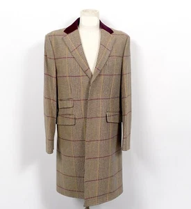 Crombie Top Coat Glen Check Burgundy Velvet Collar 40R NWT Retail $1098 - Picture 1 of 11