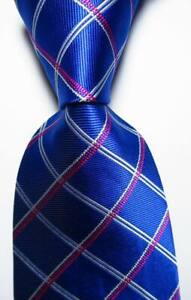 New Classic Checks Blue Red White JACQUARD WOVEN Silk Men's Tie Necktie