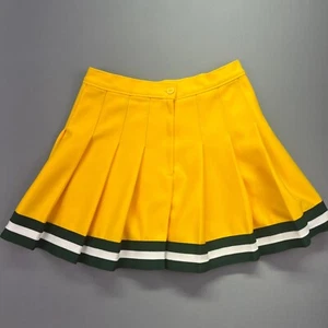 VTG Team Mates Pleated Skirt Cheerleader Style Green White Stripe Yellow Boho 25 - Picture 1 of 6