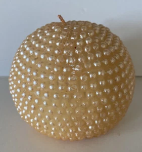 Ribbed Stone Ball Candle 4” Round Antique Gold Brand New Sealed w Ribbon VTG - Picture 1 of 9