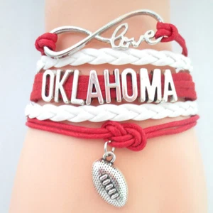 Brazalete de fútbol multihebra OKLAHOMA OK OU Sooners infinito y dije de fútbol americano - Imagen 1 de 3