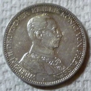 1914-A PRUSSIA - DREI 3 MARK - WILHELM II - .900 SILVER - 1/2 Oz - KM# 538 - Picture 1 of 5