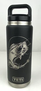 Yeti Rambler Bottle 18 Oz Chug Cap Fishing Bass Rod Graphic Charcoal Rare EUC - Bild 1 von 12