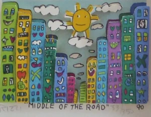 James Rizzi MIDDLE OF THE ROAD handsigniert 3D Grafik Skulptur 1990 gerahmt - Bild 1 von 2